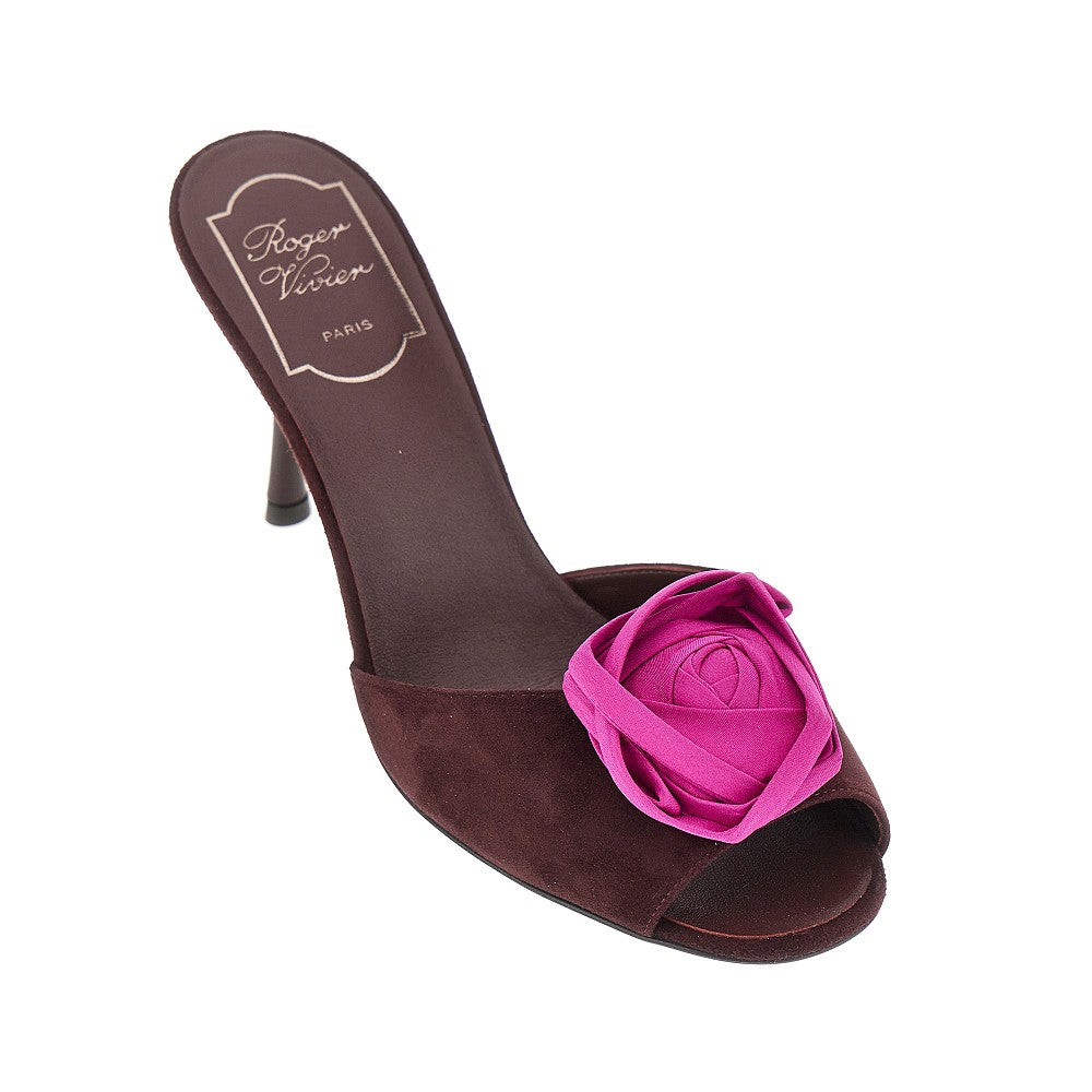 ROGER VIVIER 37 rose vivier suede leather mules