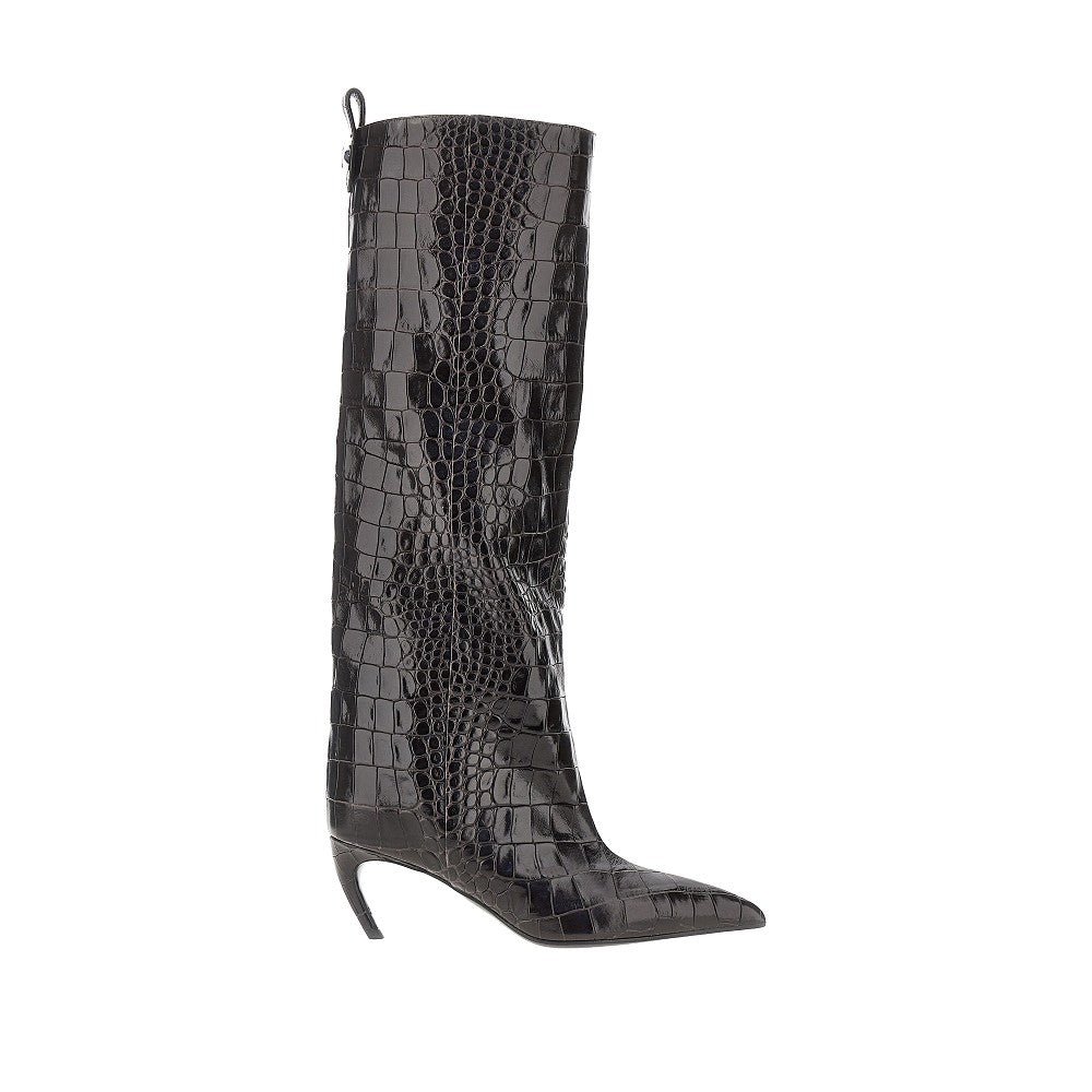 croco-embossed leather lea boots