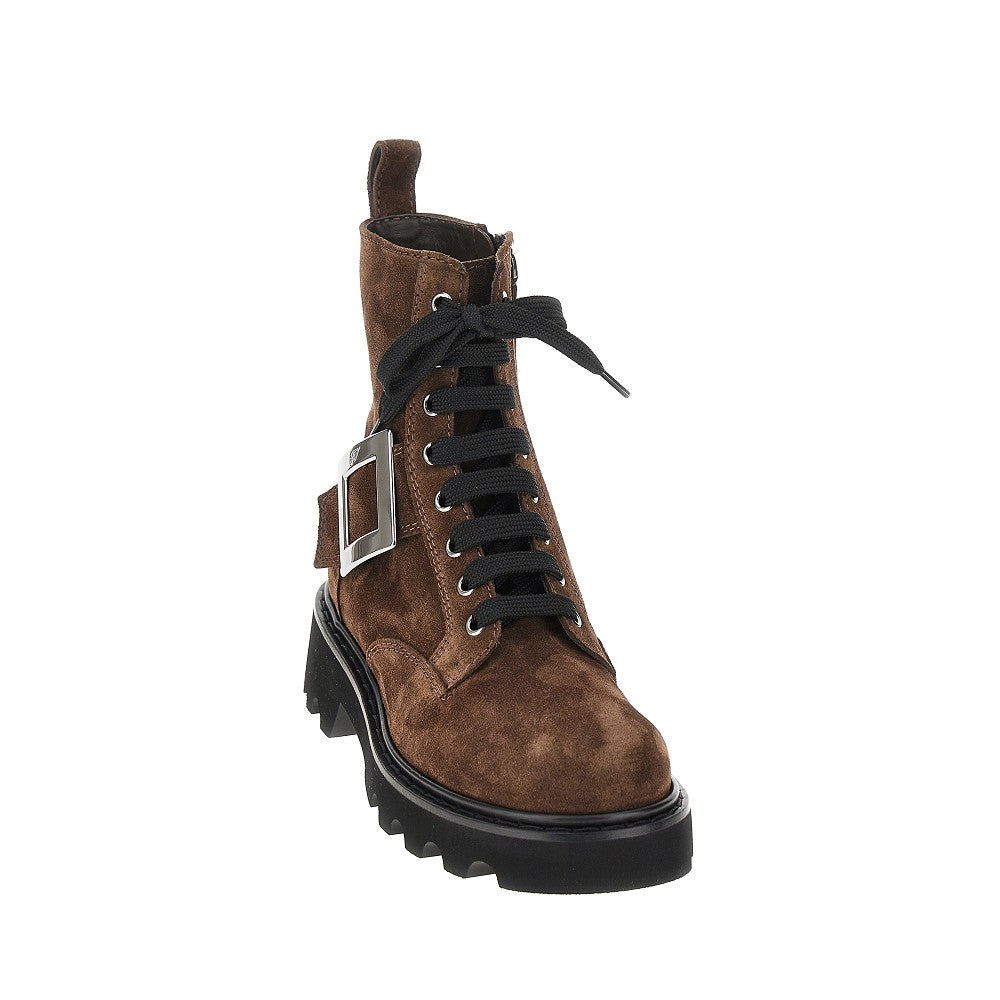 ROGER VIVIER 41 vivrangers suede leather combat boots