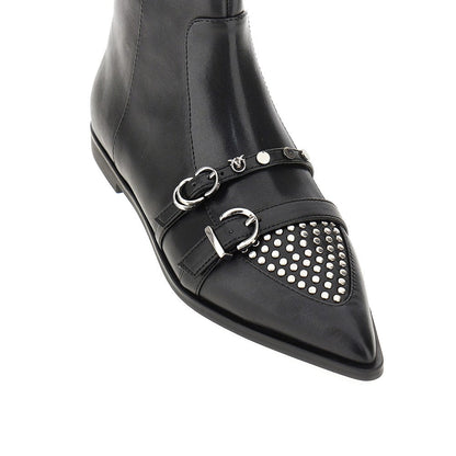 PINKO 36 leather boots with studs and straps