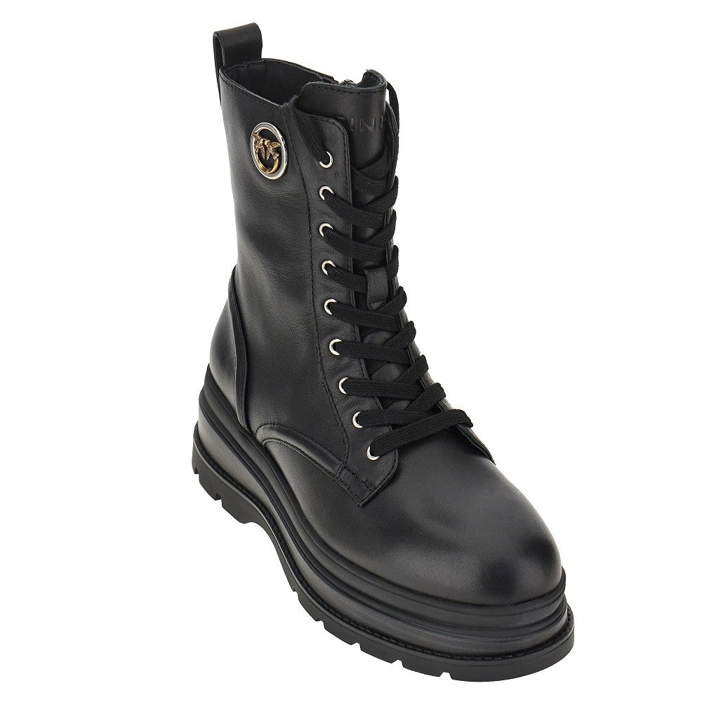 leather ankle boots with love birds detail