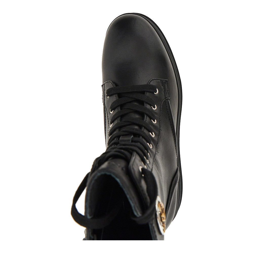 leather ankle boots with love birds detail