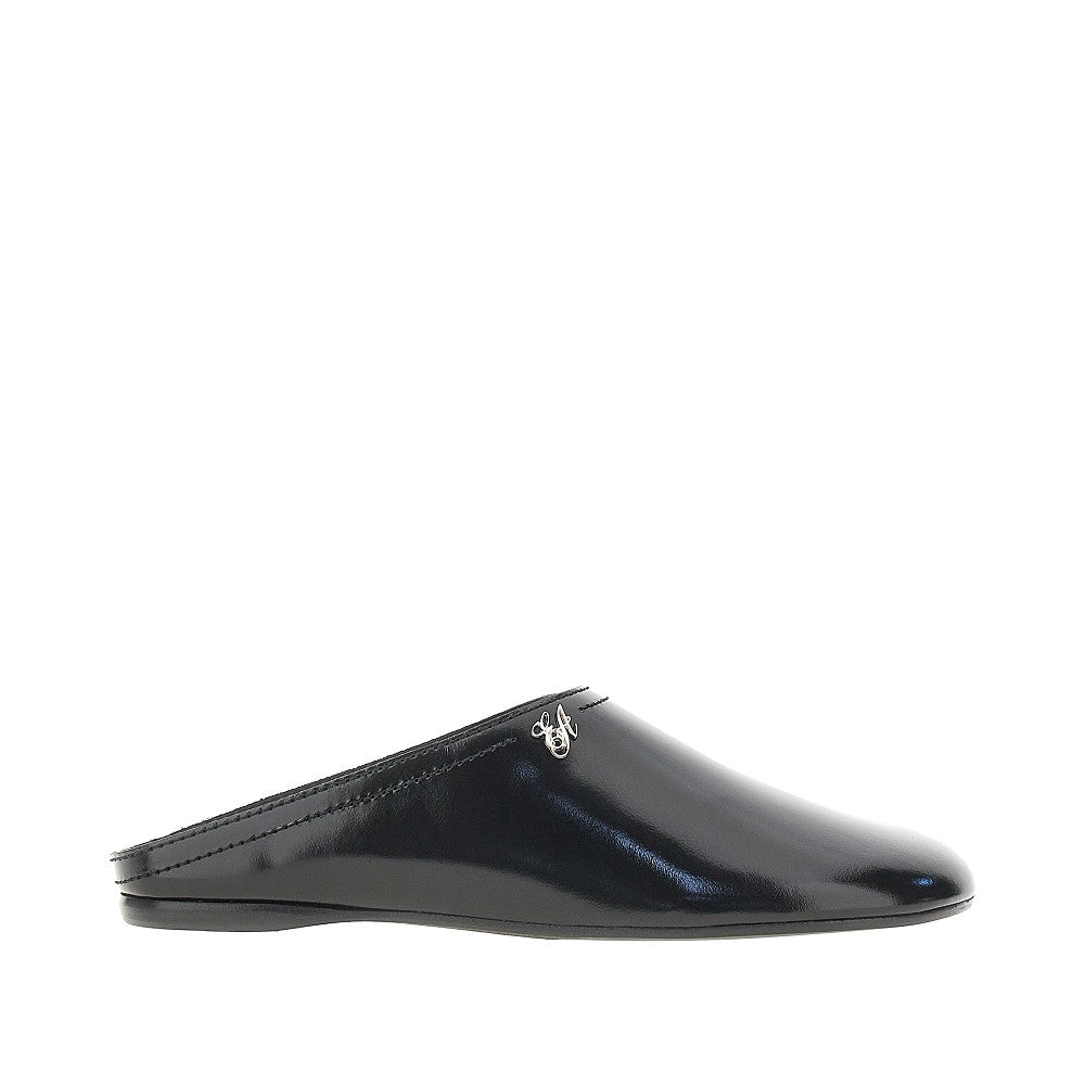 pantent and brushed leather mules