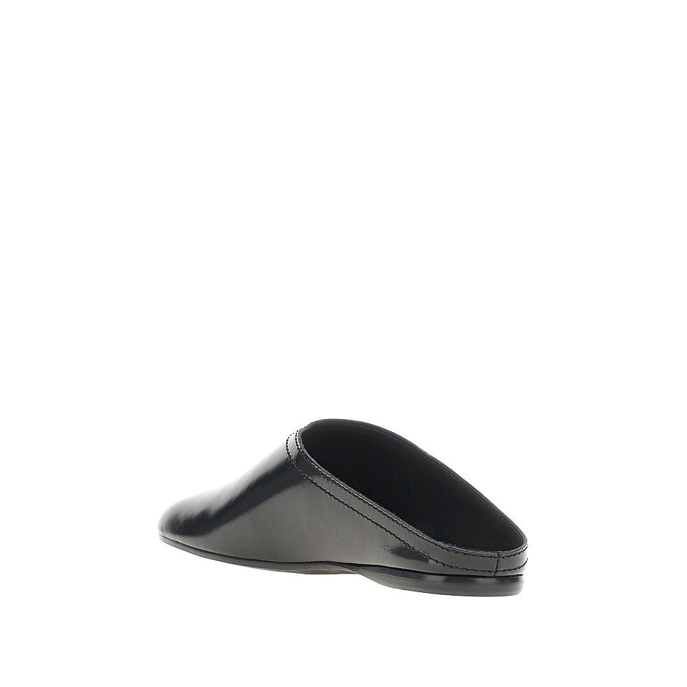 pantent and brushed leather mules