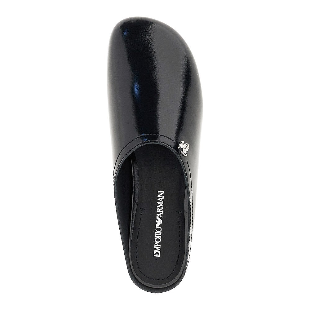 pantent and brushed leather mules