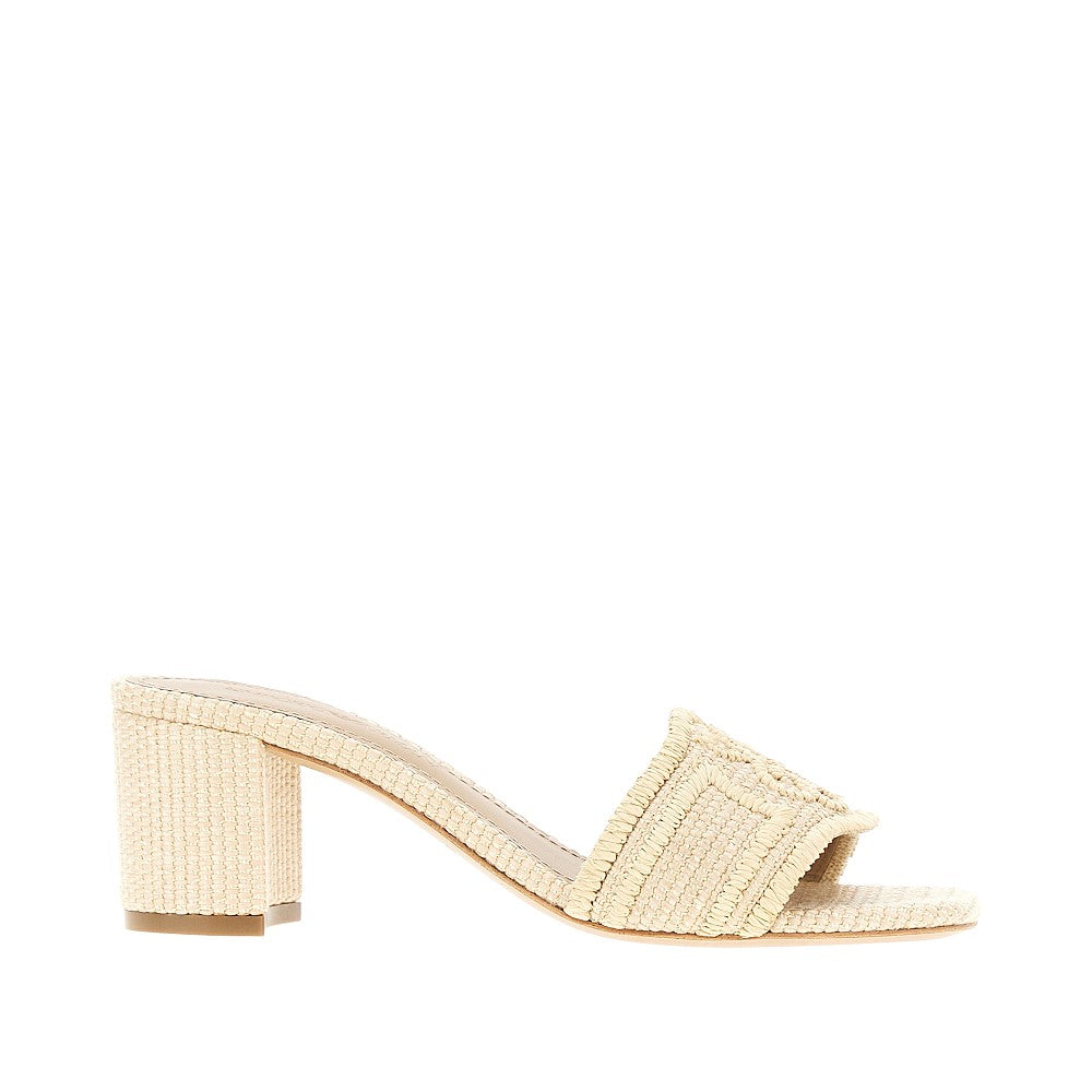 woven raffia mules with ea logo