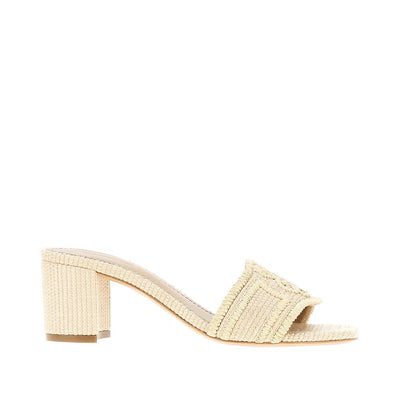 woven raffia mules with ea logo