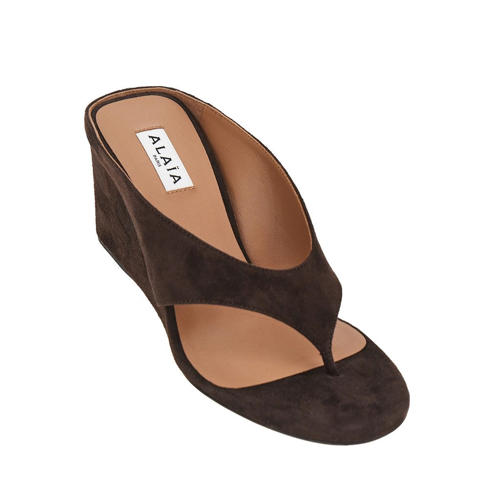 ALAIA 37 suede leather cube thong mules