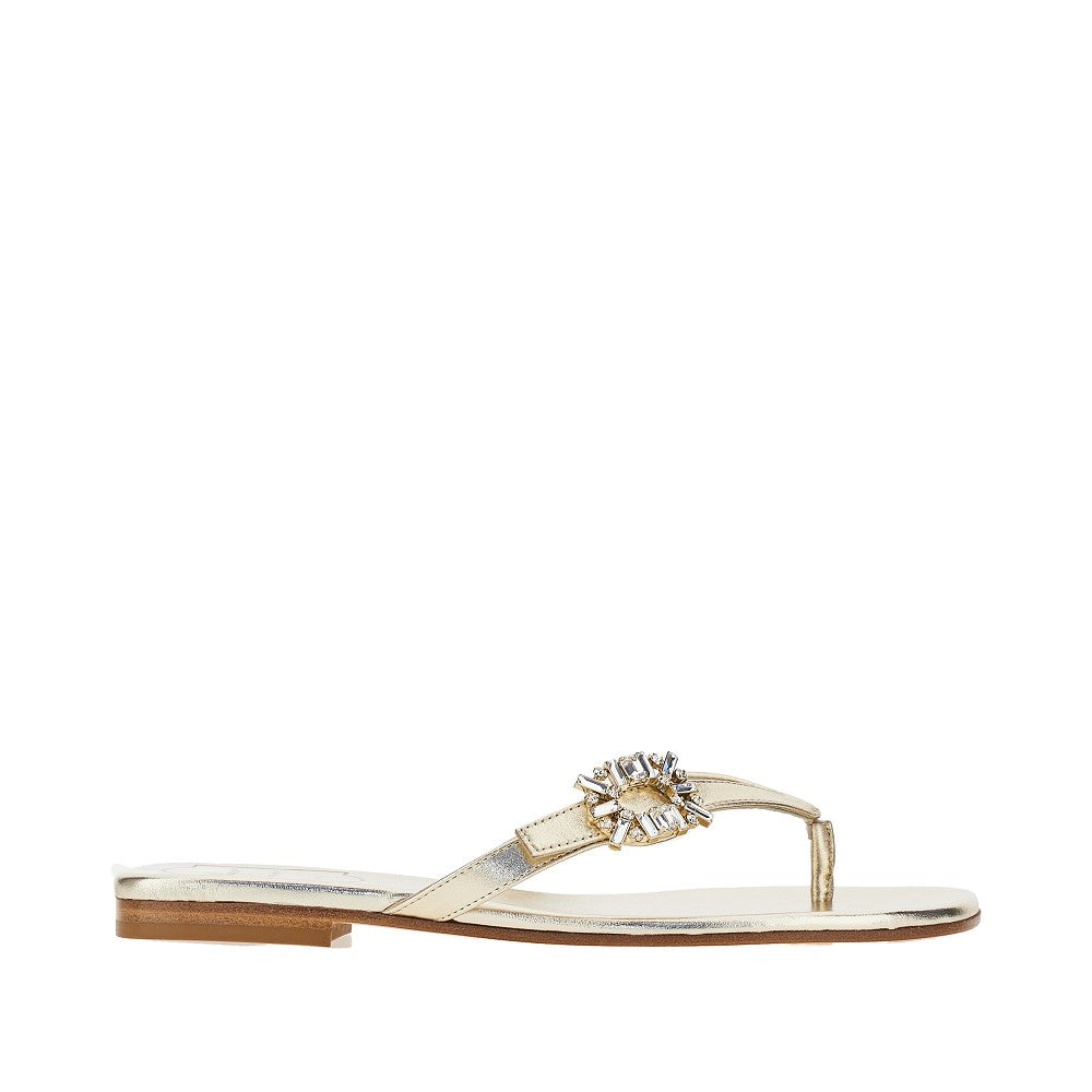 ROGER VIVIER 36 metallized nappa leather thong slides