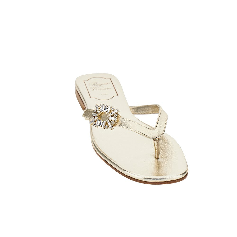 ROGER VIVIER 36 metallized nappa leather thong slides