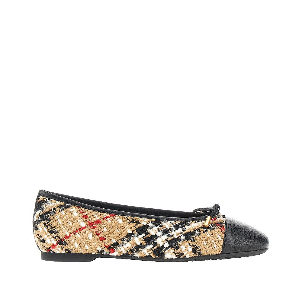 check bouclé and leather highgate ballerinas