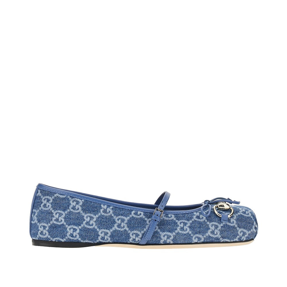 GUCCI 37 gg denim ballet flats with horsebit