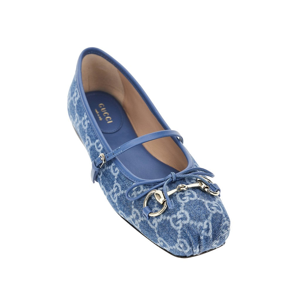 GUCCI 37 gg denim ballet flats with horsebit