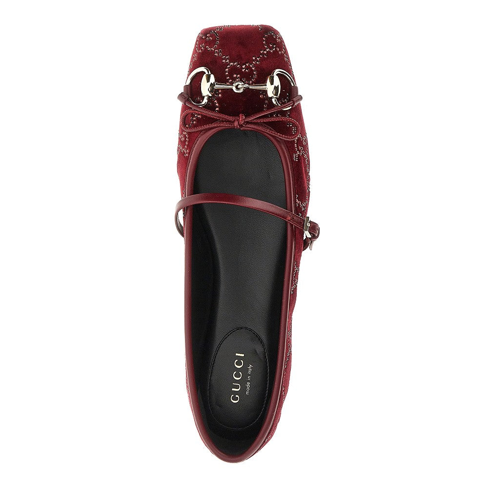 GUCCI 37 strass-embellished velvet ballet flats