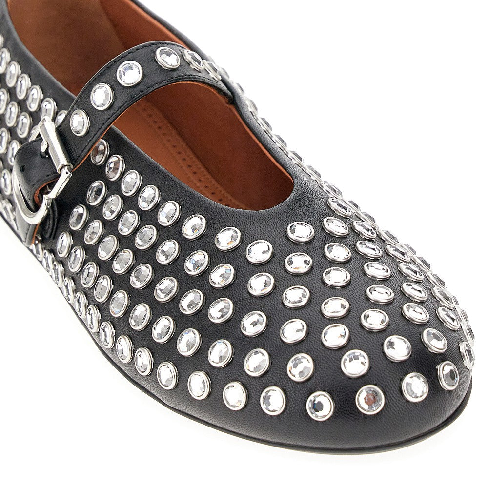 ALAIA 36 strass-embellished leather ballerinas