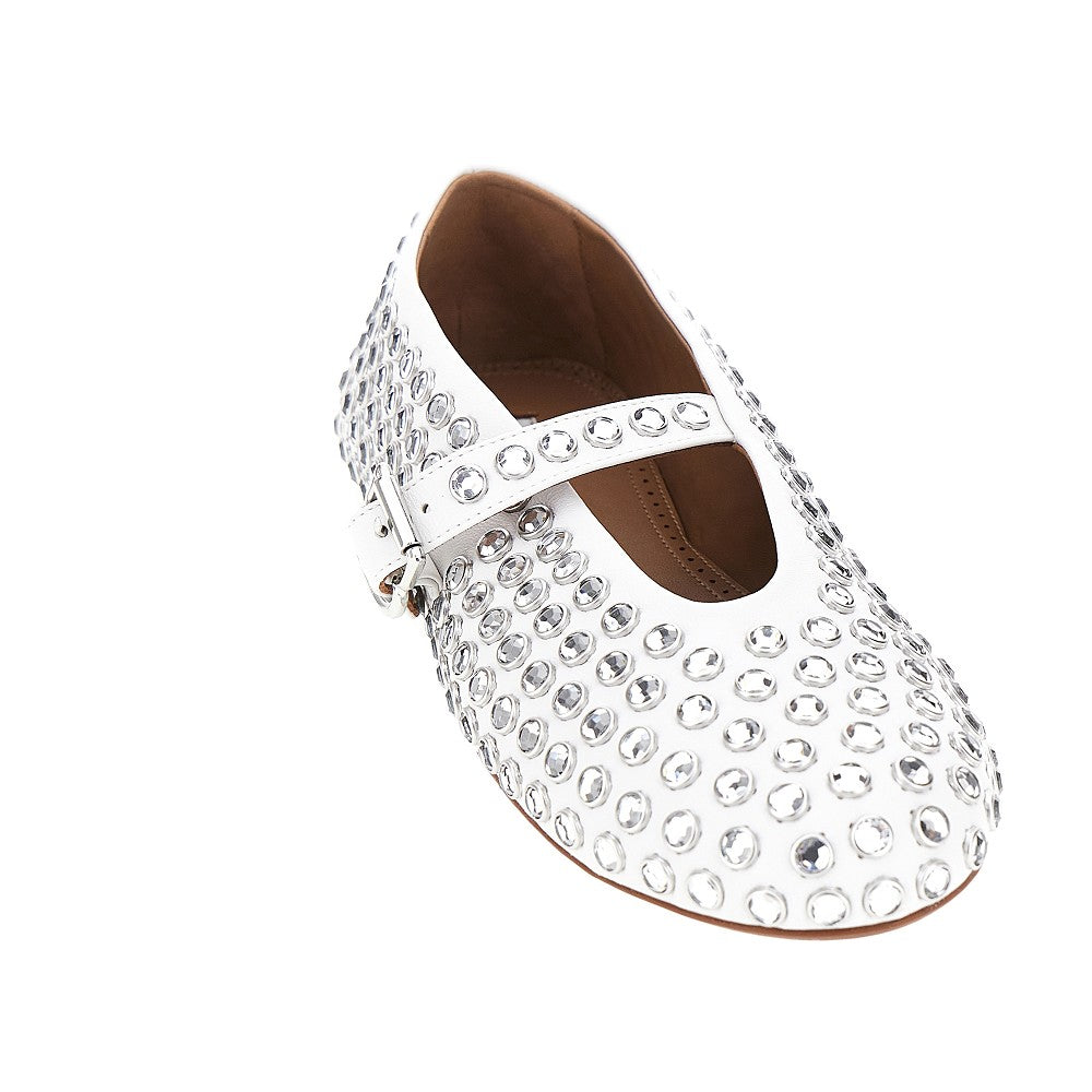 ALAIA 36 strass-embellished leather ballerinas