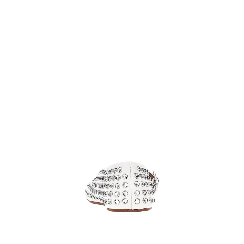 strass-embellished leather ballerinas