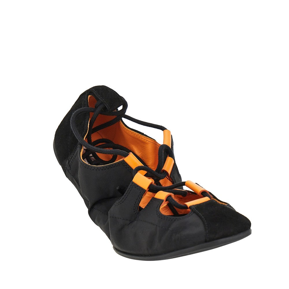 nylon and suede leather laced ballerinas