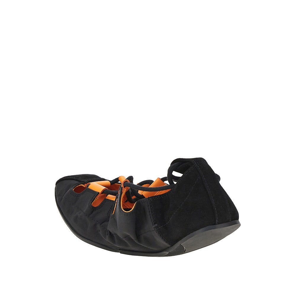 nylon and suede leather laced ballerinas