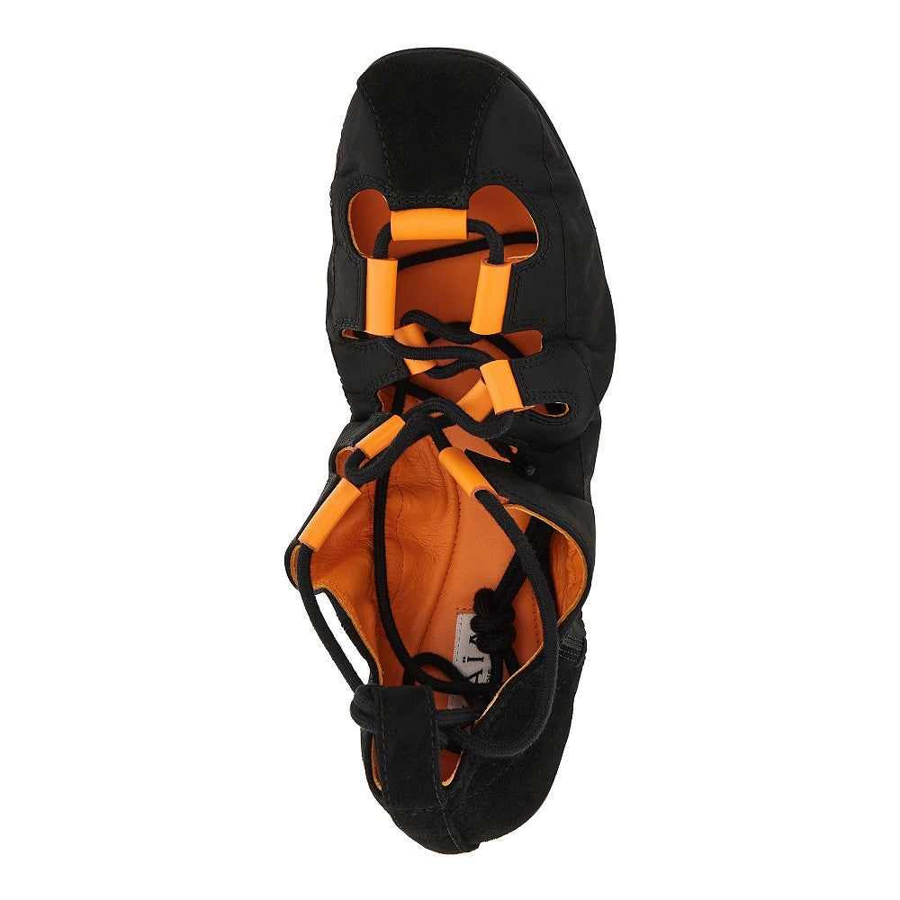nylon and suede leather laced ballerinas
