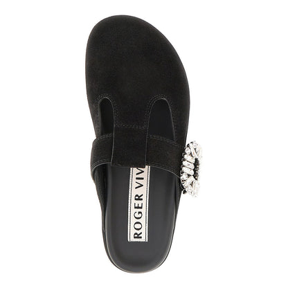 ROGER VIVIER 41 slidy viv suede leather mules