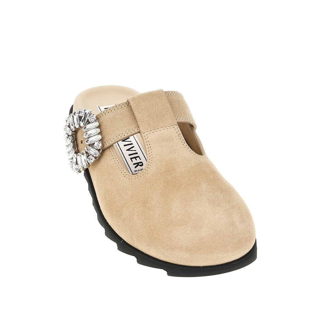 ROGER VIVIER 37 slidy viv suede leather mules