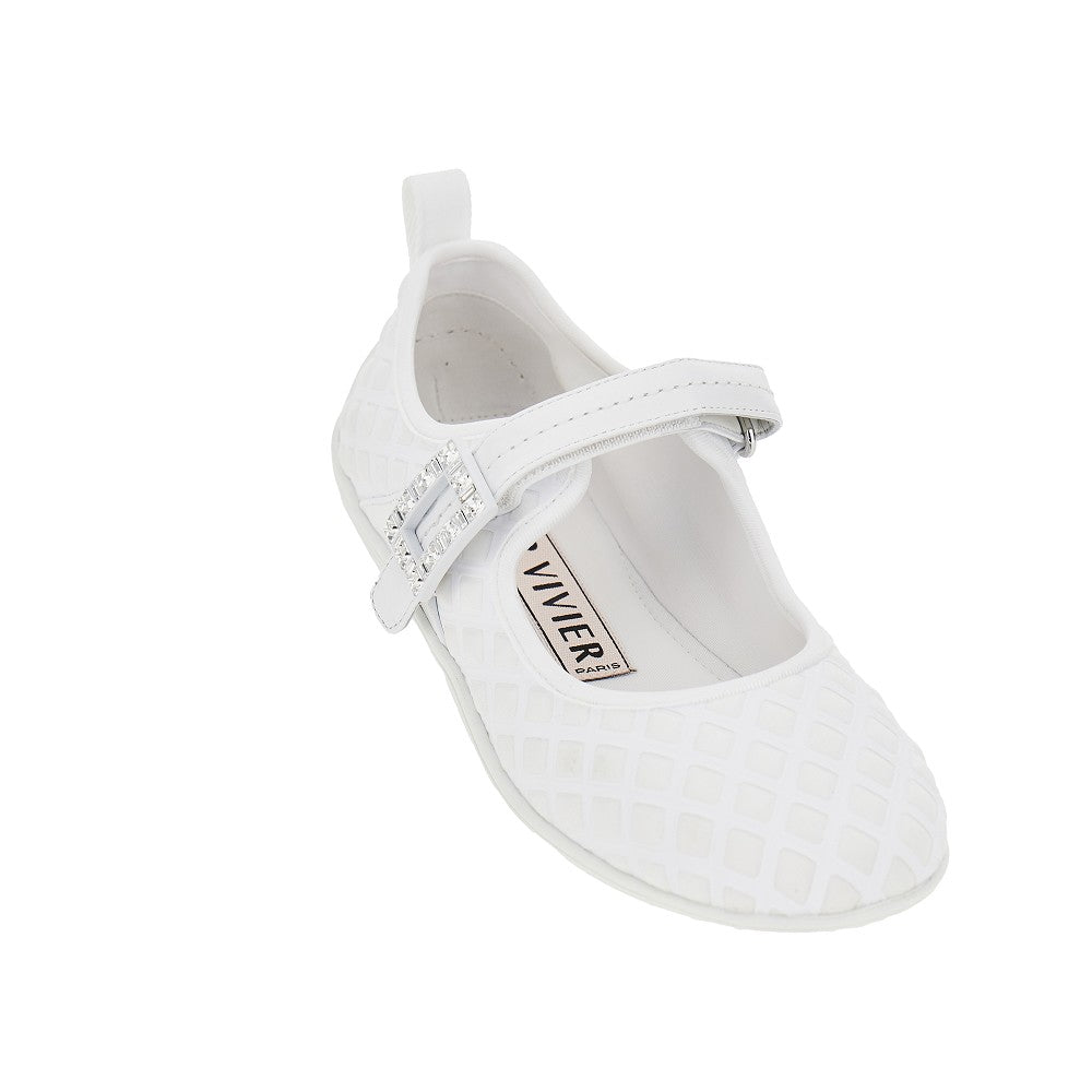 ROGER VIVIER 38 embossed fabric viv low babies ballerinas