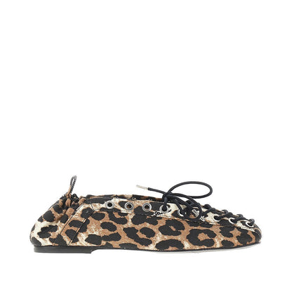 GANNI 36 denim ballerina flats with leopard print