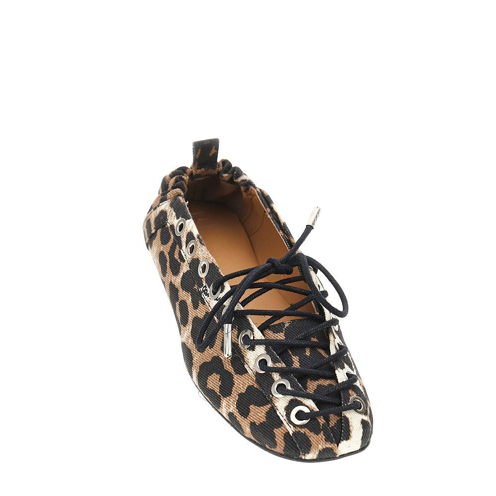 GANNI 36 denim ballerina flats with leopard print