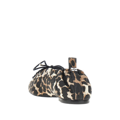 GANNI 36 denim ballerina flats with leopard print