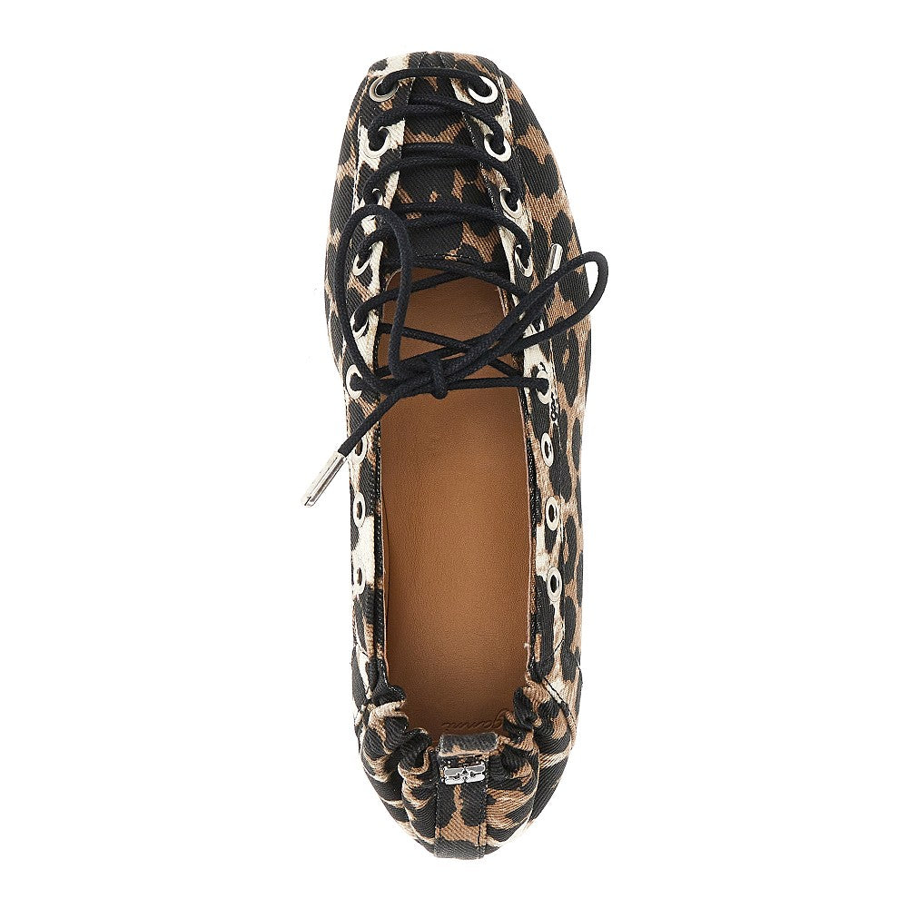 GANNI 36 denim ballerina flats with leopard print