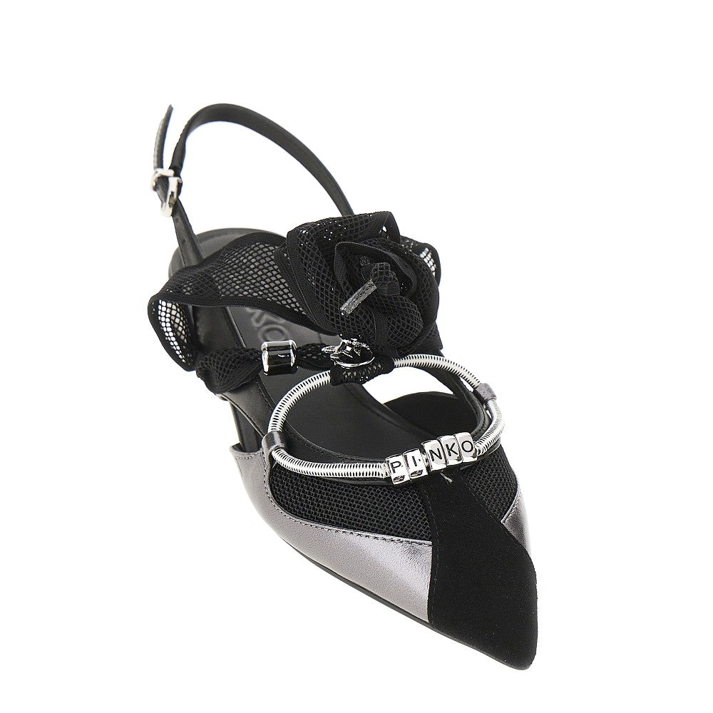 leather and mesh slingbacks