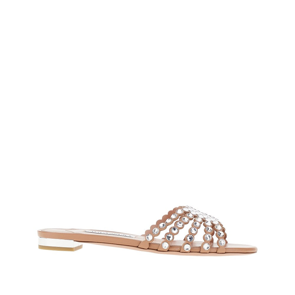 AQUAZZURA 36 tequila nappa leather slides with crystals