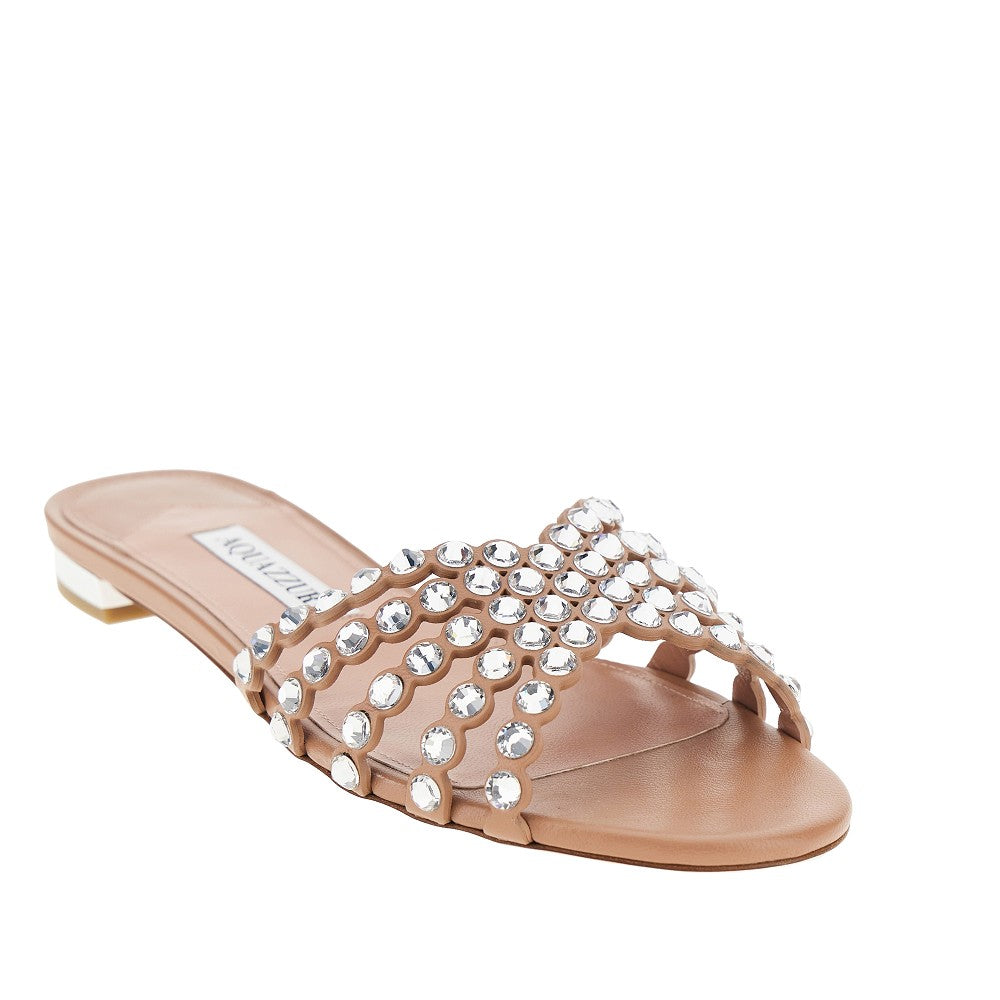 AQUAZZURA 36 tequila nappa leather slides with crystals