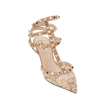 VALENTINO GARAVANI 37 lace and suede leather rockstud pump