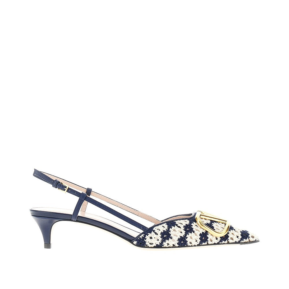 crochet fabric slingback pumps