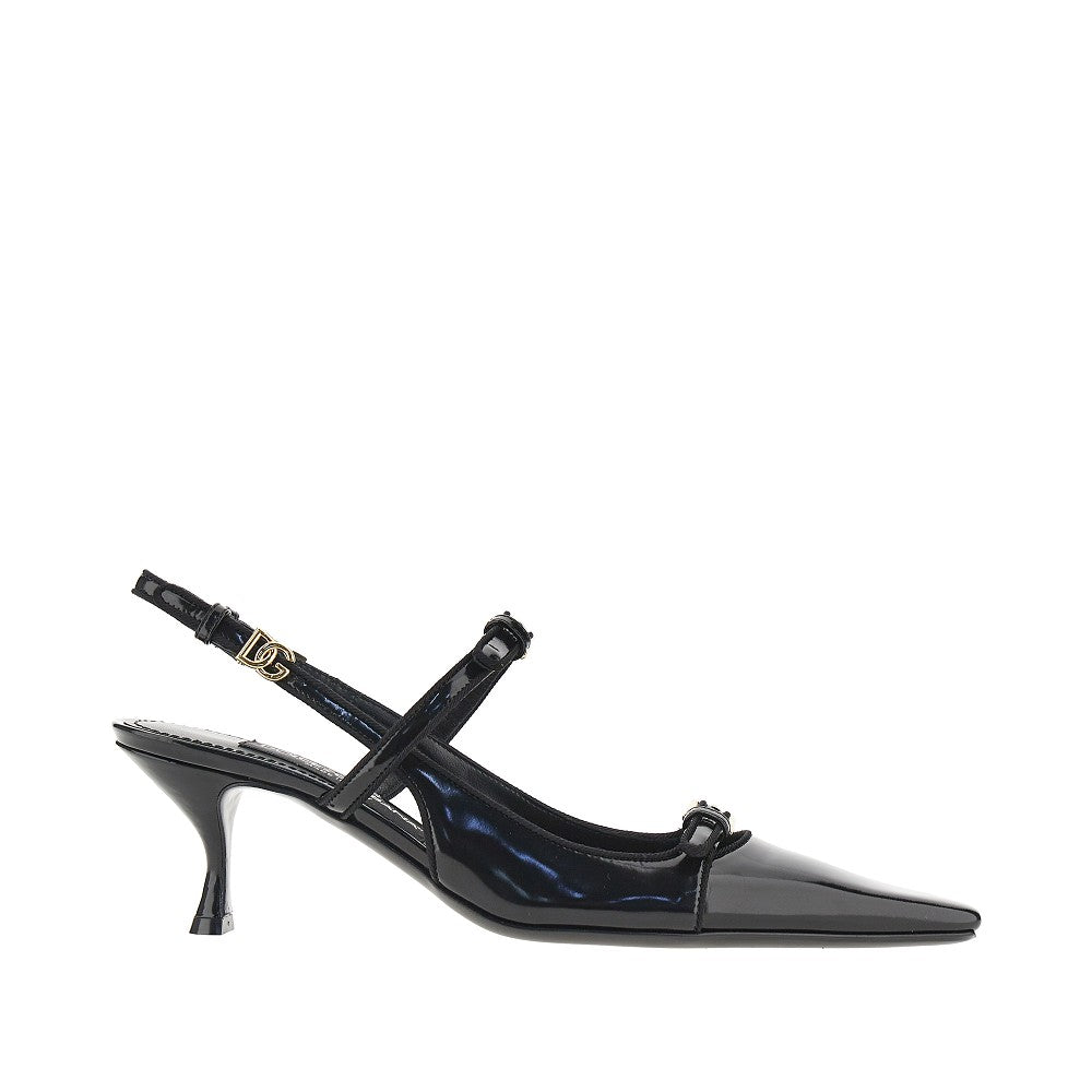 glossy leather buckled slingback pumps