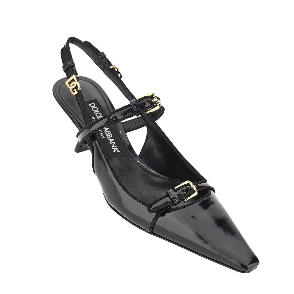 glossy leather buckled slingback pumps