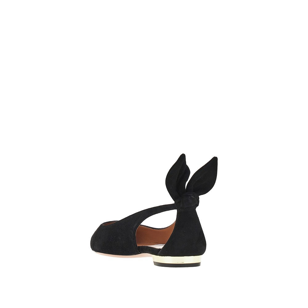 bow tie suede leather ballet flats