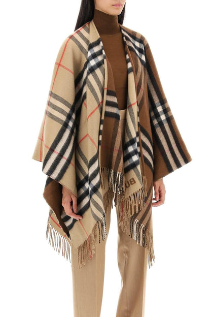 Contrast Check wool and cashmere Poncho