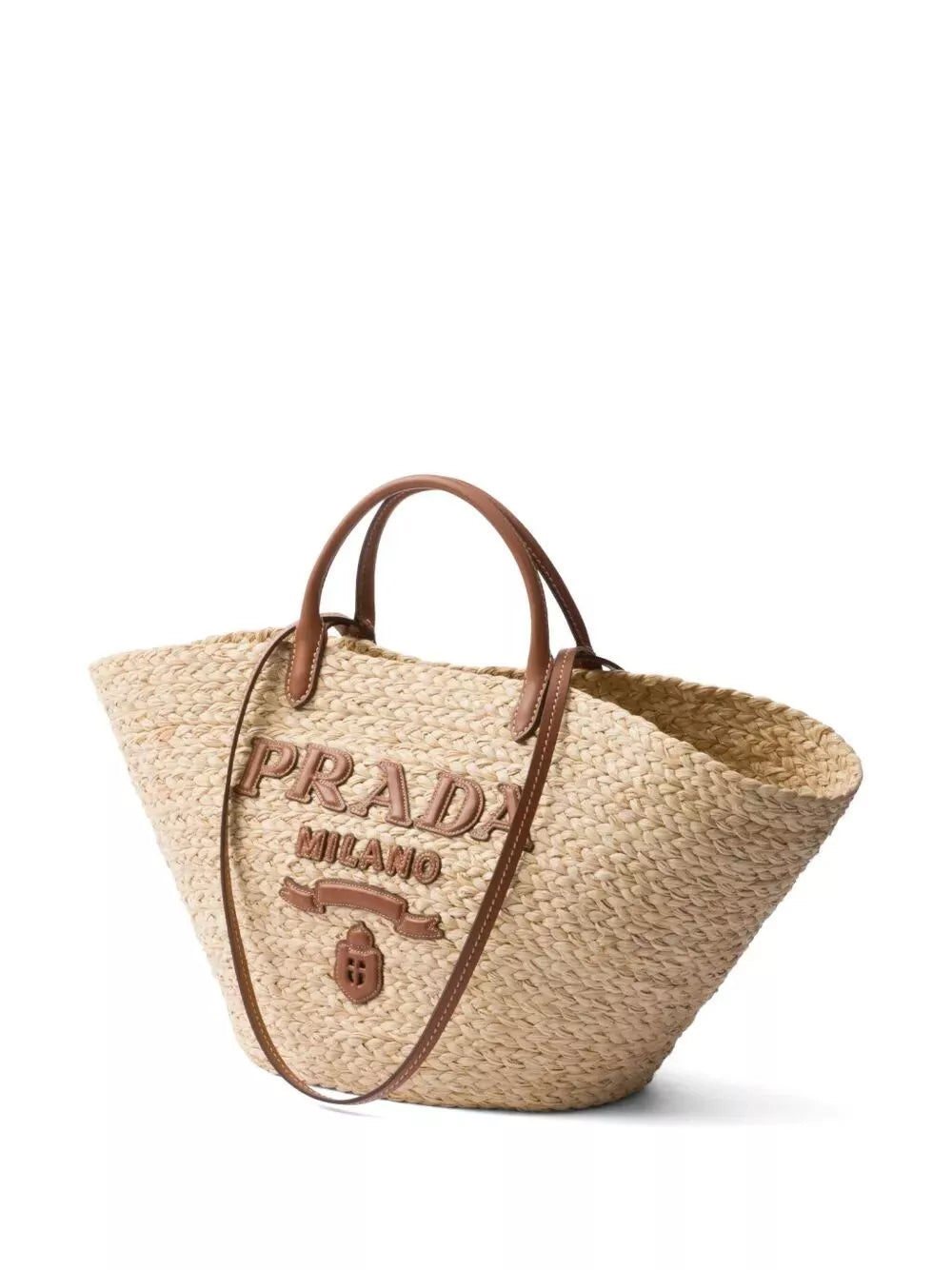 large logo raffia and leather shopping bag