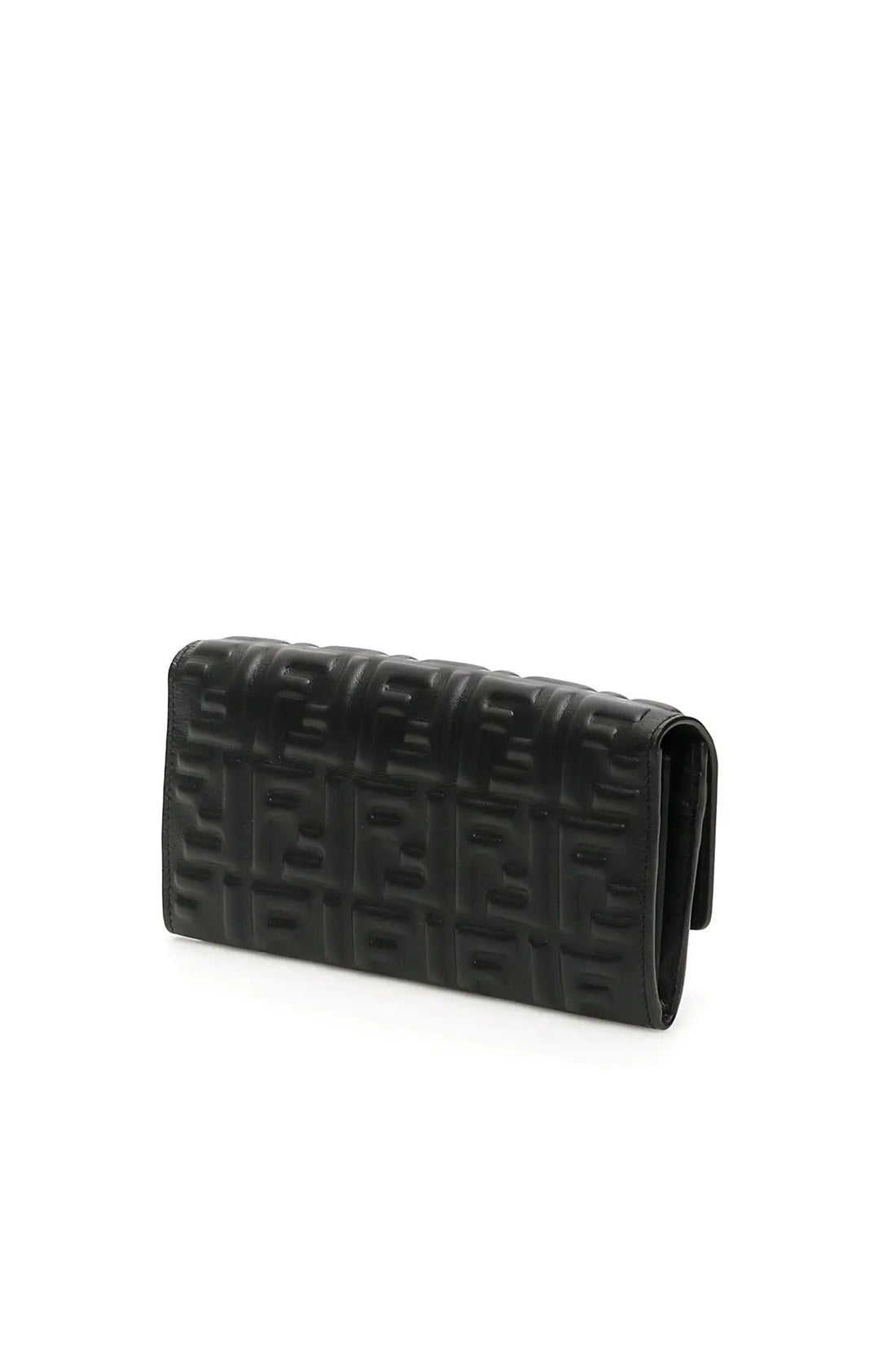 FF Embossed Baguette Black Leather Wallet on Chain