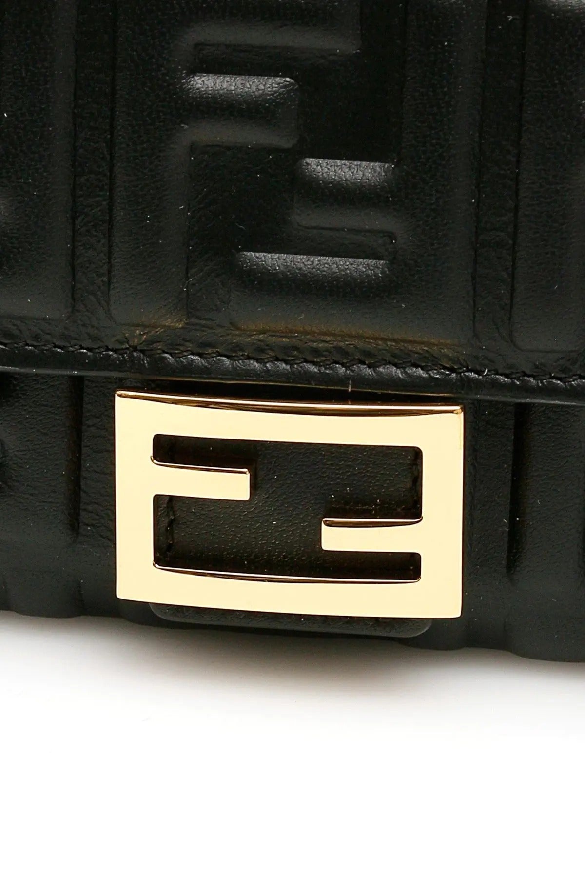 FF Embossed Baguette Black Leather Wallet on Chain