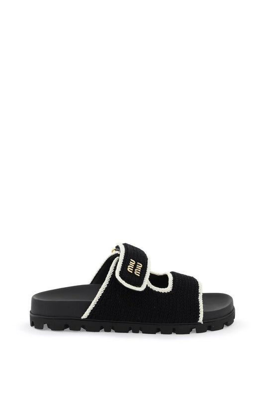 Miu Miu Crochet Knit Slides In Mesh 