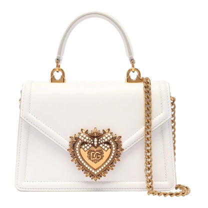 DOLCE &amp; GABBANA Small Devotion Leather Top Handle Bag – White