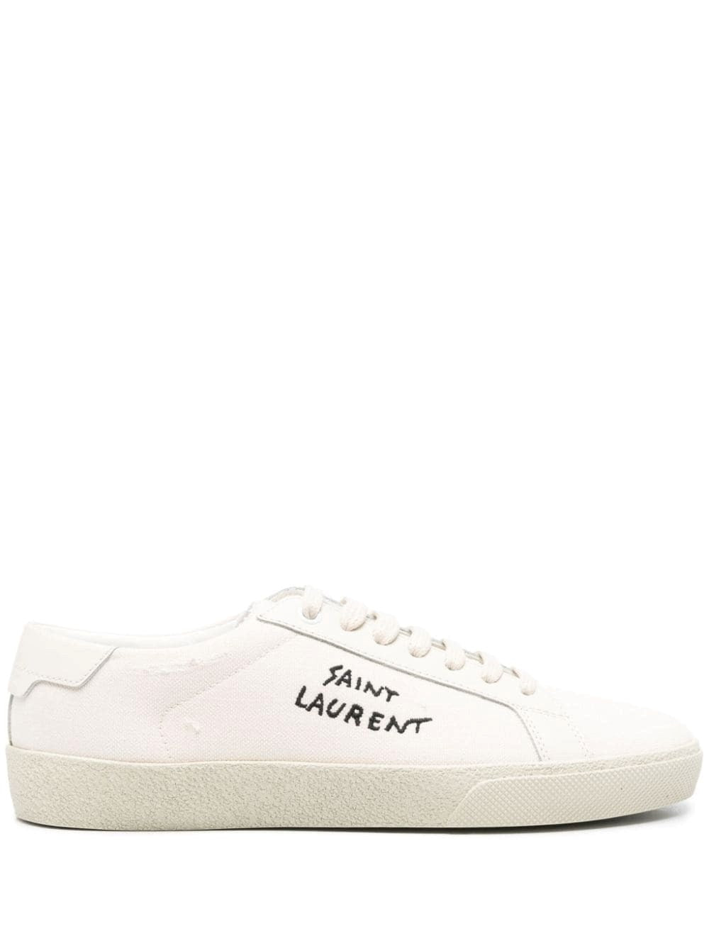 Saint Laurent Court Classic Sl/06 Embroidered Sneakers In Canvas And Leather