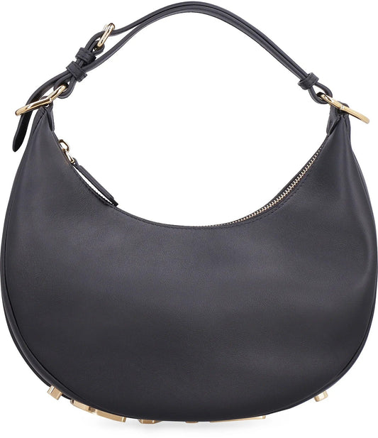 FENDI Fendigraphy Small Black Leather Shoulder Bag