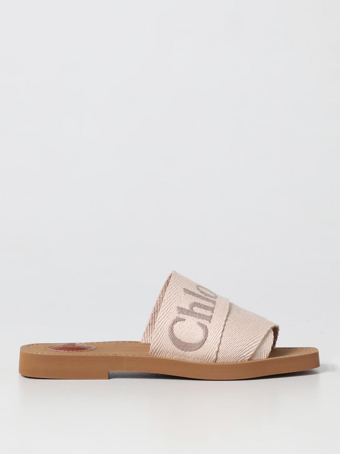 woody chloé sandal in canvas with embroidered logo