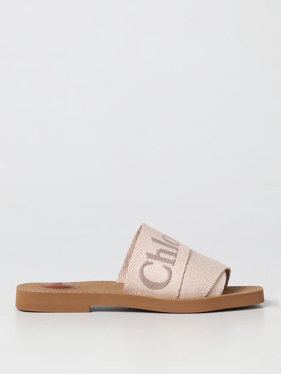 woody chloé sandal in canvas with embroidered logo