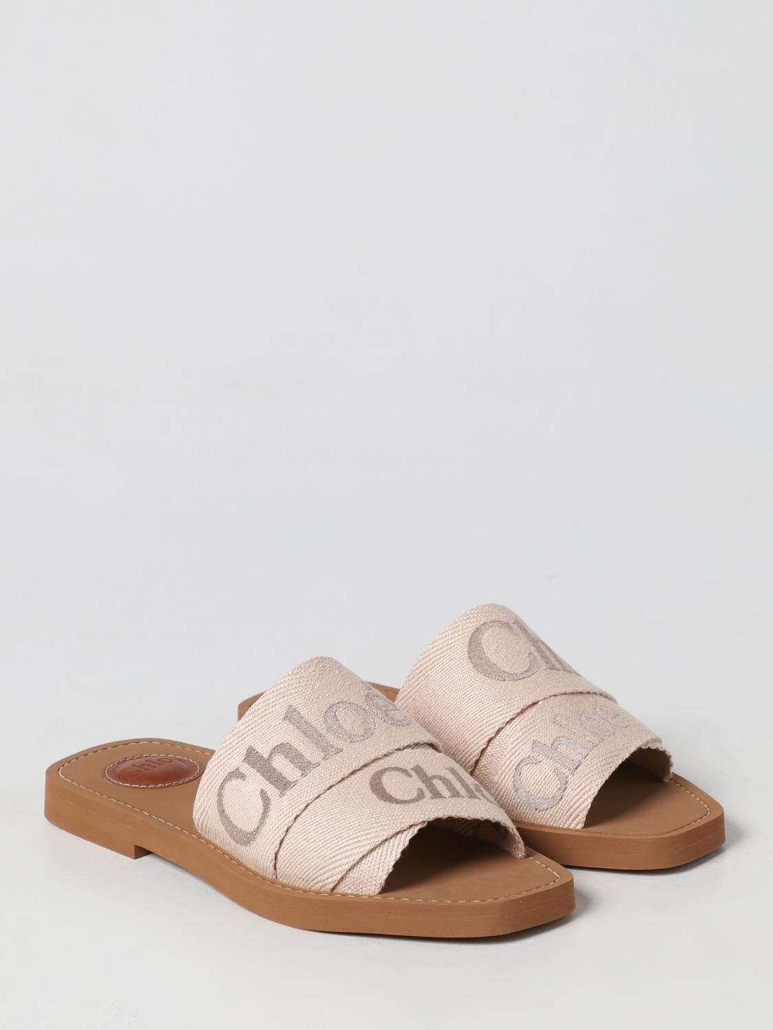 woody chloé sandal in canvas with embroidered logo